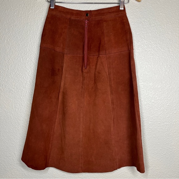 Vintage Dresses & Skirts - Vintage 70’s Midi Skirt Suede Leather Burnt Orange Western Women’s Size 7/8